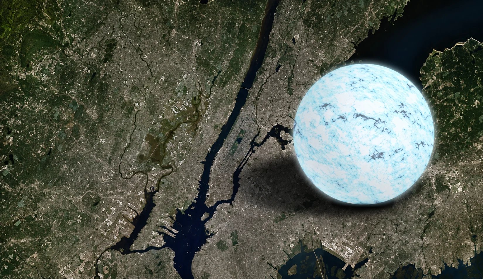 A neutron star crushes around half a million Earth masses into a sphere roughly the width of Manhattan. In Tan and Wang's solution, one of these sits intact inside an event horizon; surface at 8.5 kilometres, horizon beginning at 10 (Credit : NASA's Goddard Space Flight Center)