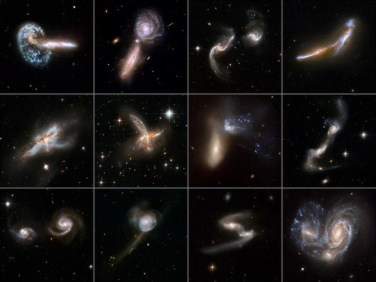 These images of galaxy mergers show the tell-tale streamers of gas and stars that come from mergers. Credit: NASA/ESA/Hubble