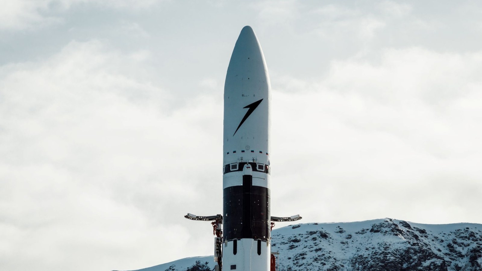 An Isar Aerospace Spectrum rocket stands at Andoya Spaceport in Norway.