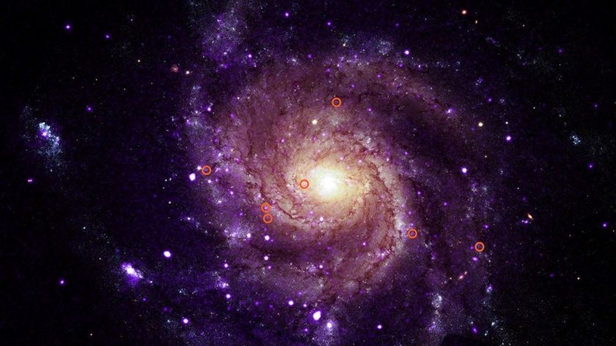 a spiral of light on a black, starry background