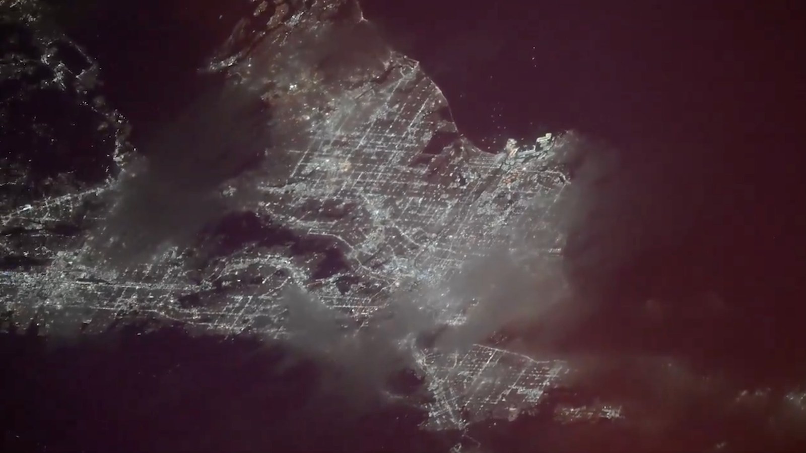 Screenshot from a video captured from the International Space Station showing hundreds of fireworks displays in the Los Angeles area on July 4, 2026.