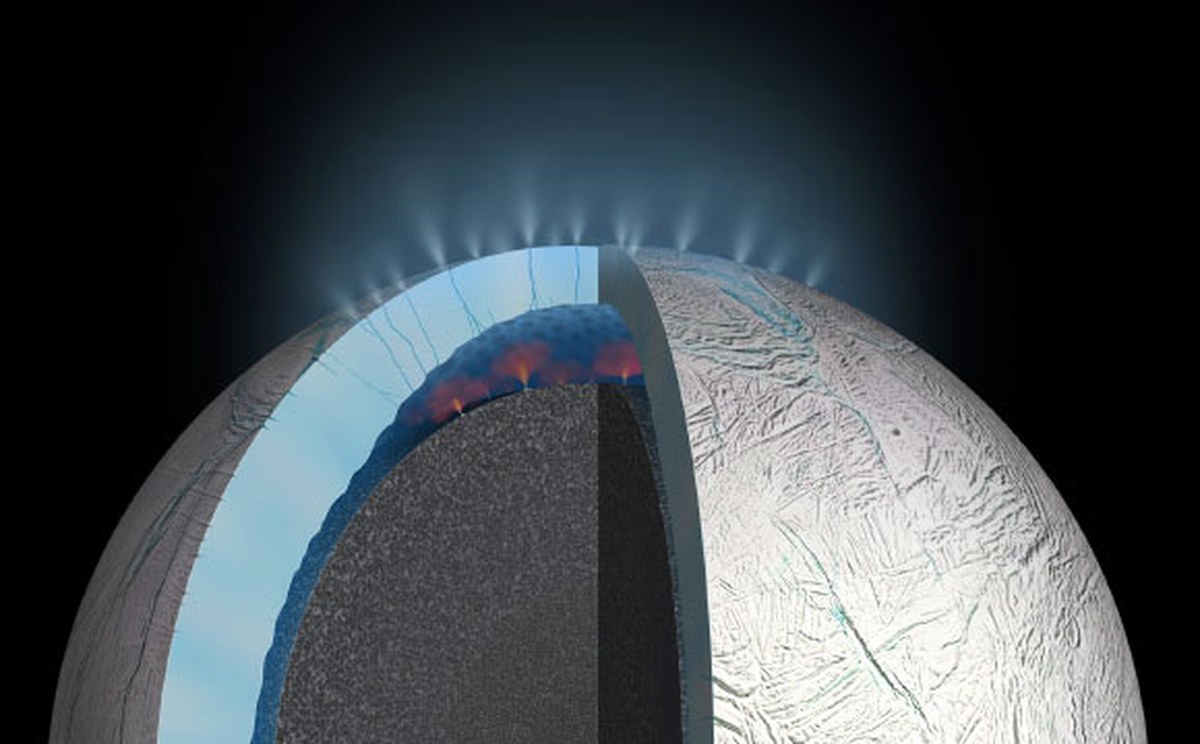 Type 3 ice particles are a major compositional group within Enceladus’ plume and Saturn’s E ring and are thought to represent frozen micrometer-sized aerosolized droplets of Enceladus’ salty subsurface ocean. Image credit: NASA / JPL-Caltech.