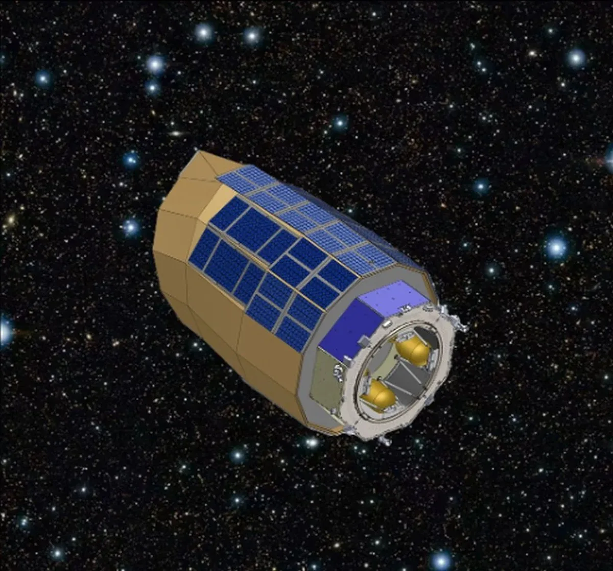 An illustration of the Lazuli Space Telescope. It will have a 3-meter mirror and three instruments. One of them is the ExtraSolar Coronagraph (ESC). The ESC will allow observations of exoplanets and their atmosphere with reflected starlight, rather than by their thermal emissions. Image Credit: Schmidt Sciences