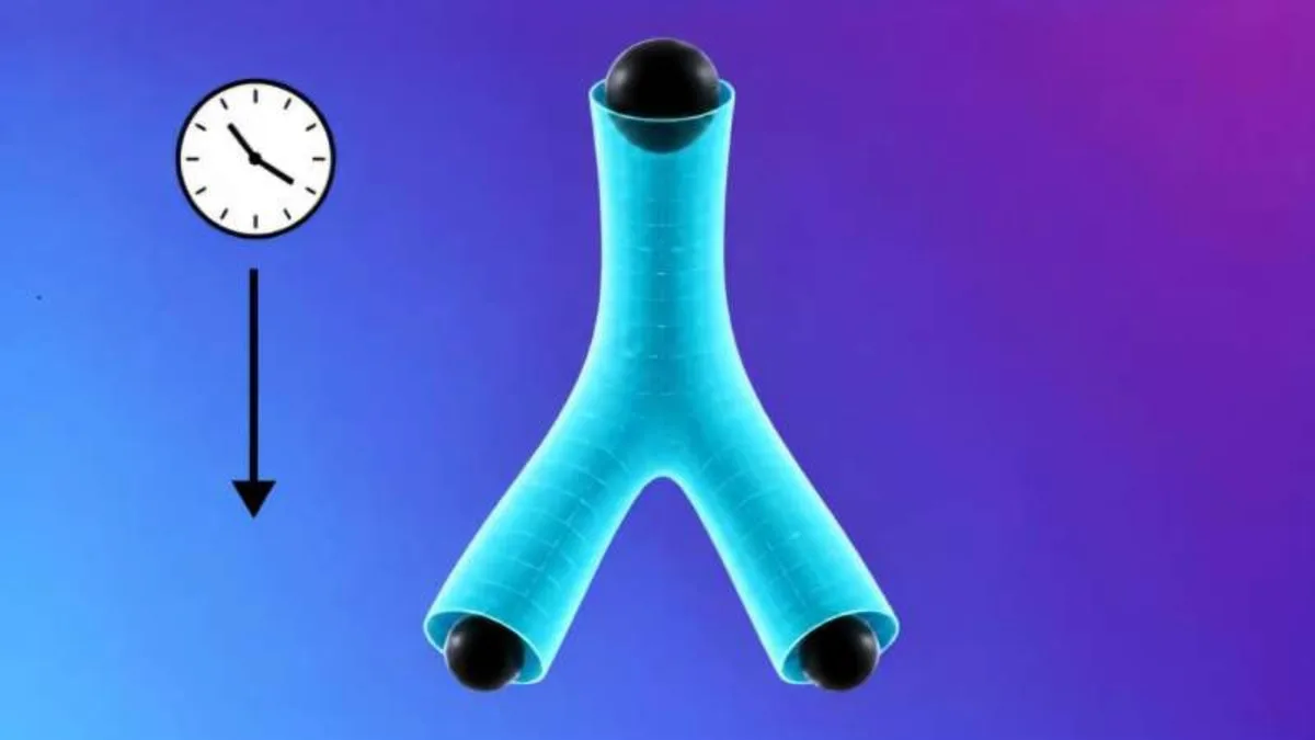 An upside-down Y-shaped tubular grid in light blue.