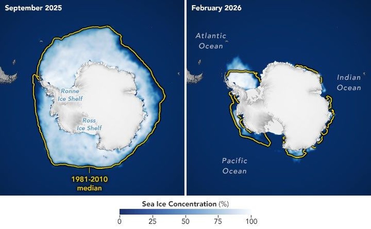 Antarctic Sea Ice image pair showing 2025-2026