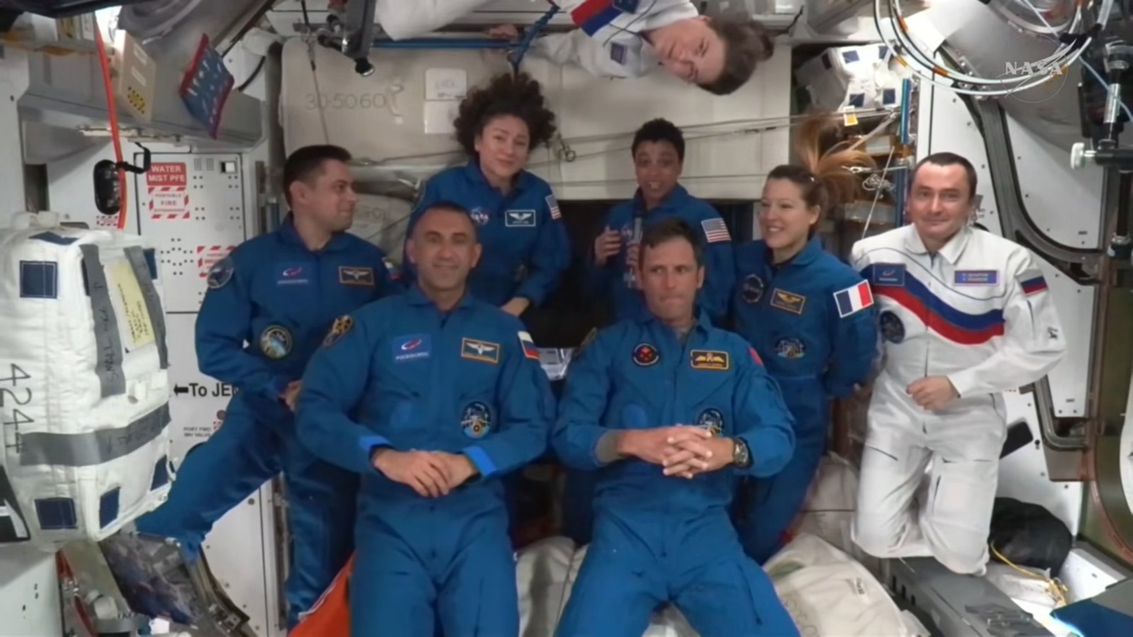 The Crew-13 astronauts aboard their new home, the International Space Station, on Oct. 1, 2026.