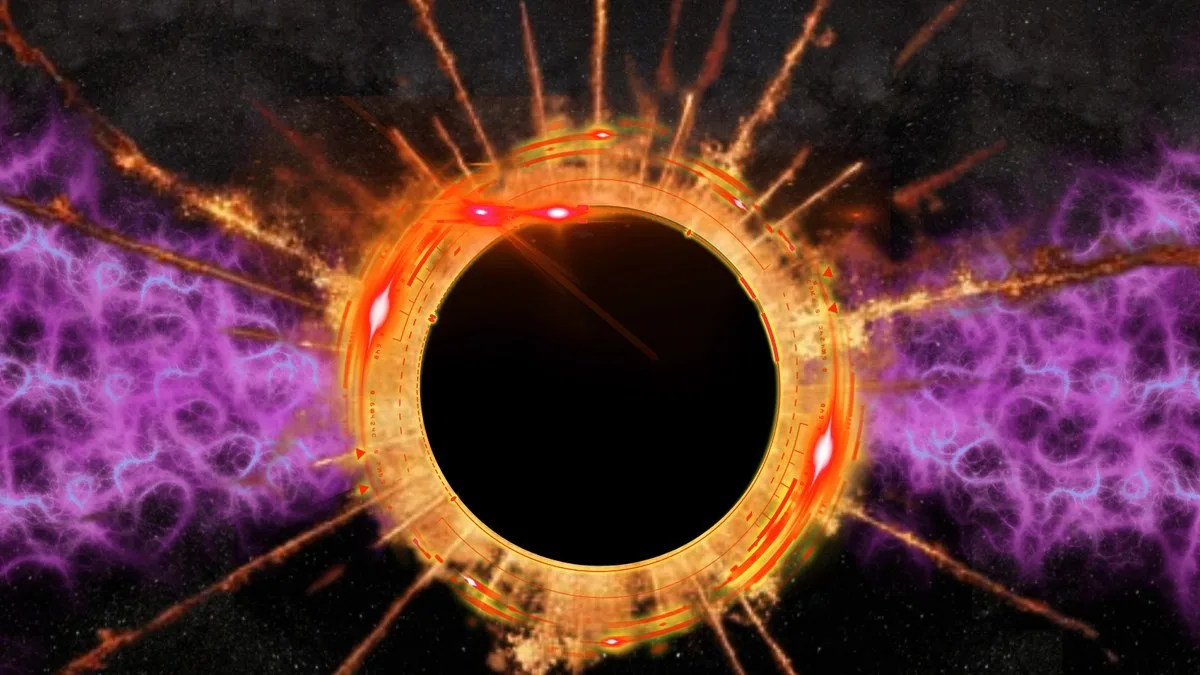 An illustration of a supermassive black hole against a background of dark matter