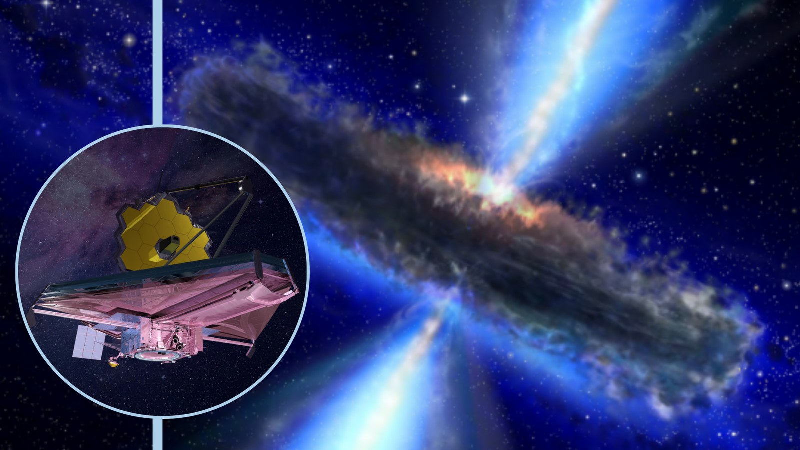 (Main) an illustration of a protoplanetary disk (inset) the James Webb Space Telescope