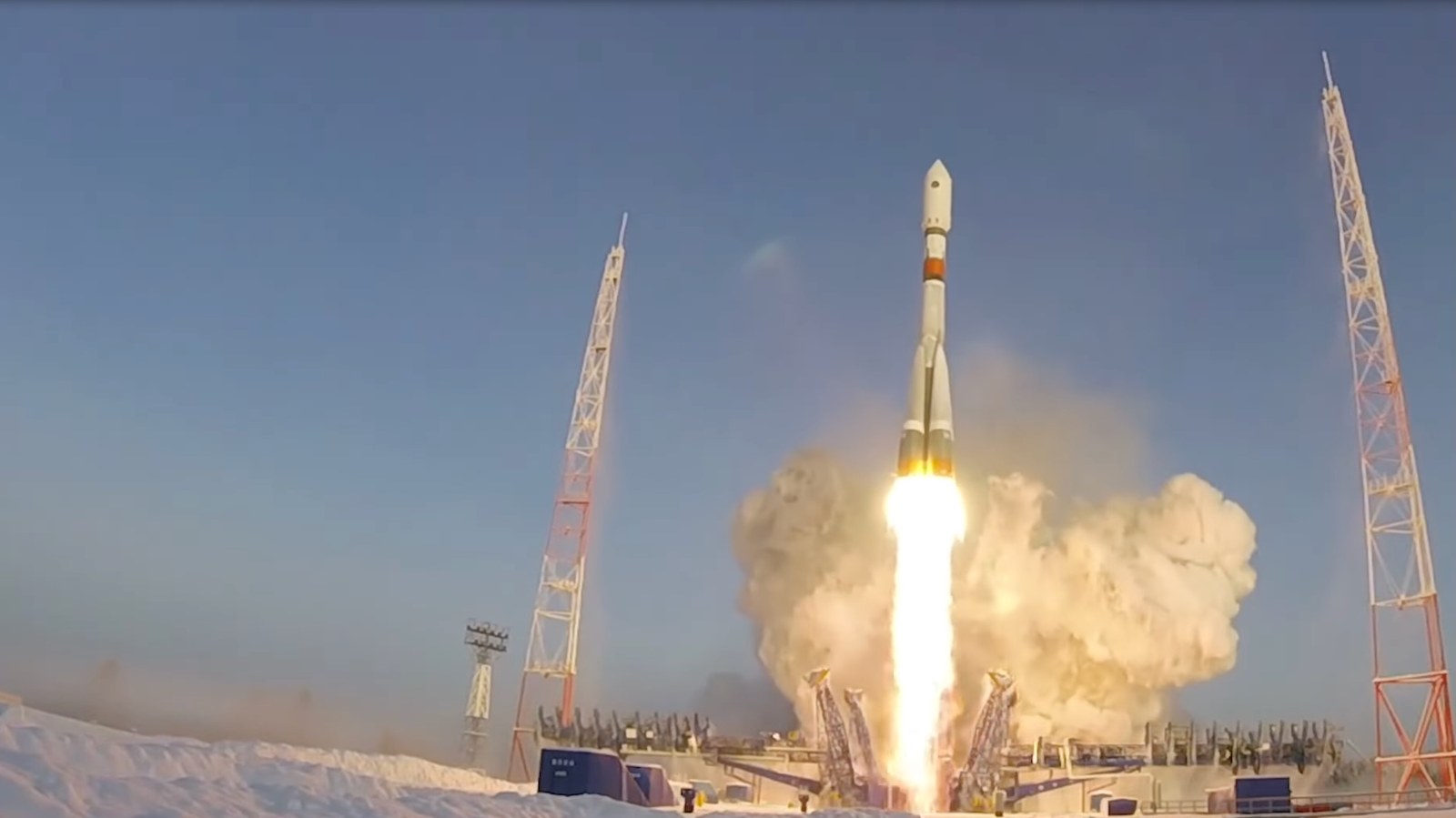 A Russian Soyuz-2.1a rocket launches the Kosmos-2553 satellite from the Plesetsk Cosmodrome on February 5, 2022.
