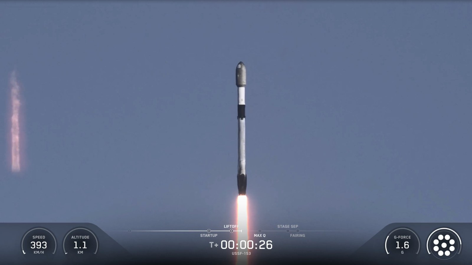 A SpaceX Falcon 9 rocket launches the USSF-153 mission for the U.S. Space Force from Vandenberg Space Force Base in California on Sept. 10, 2026.