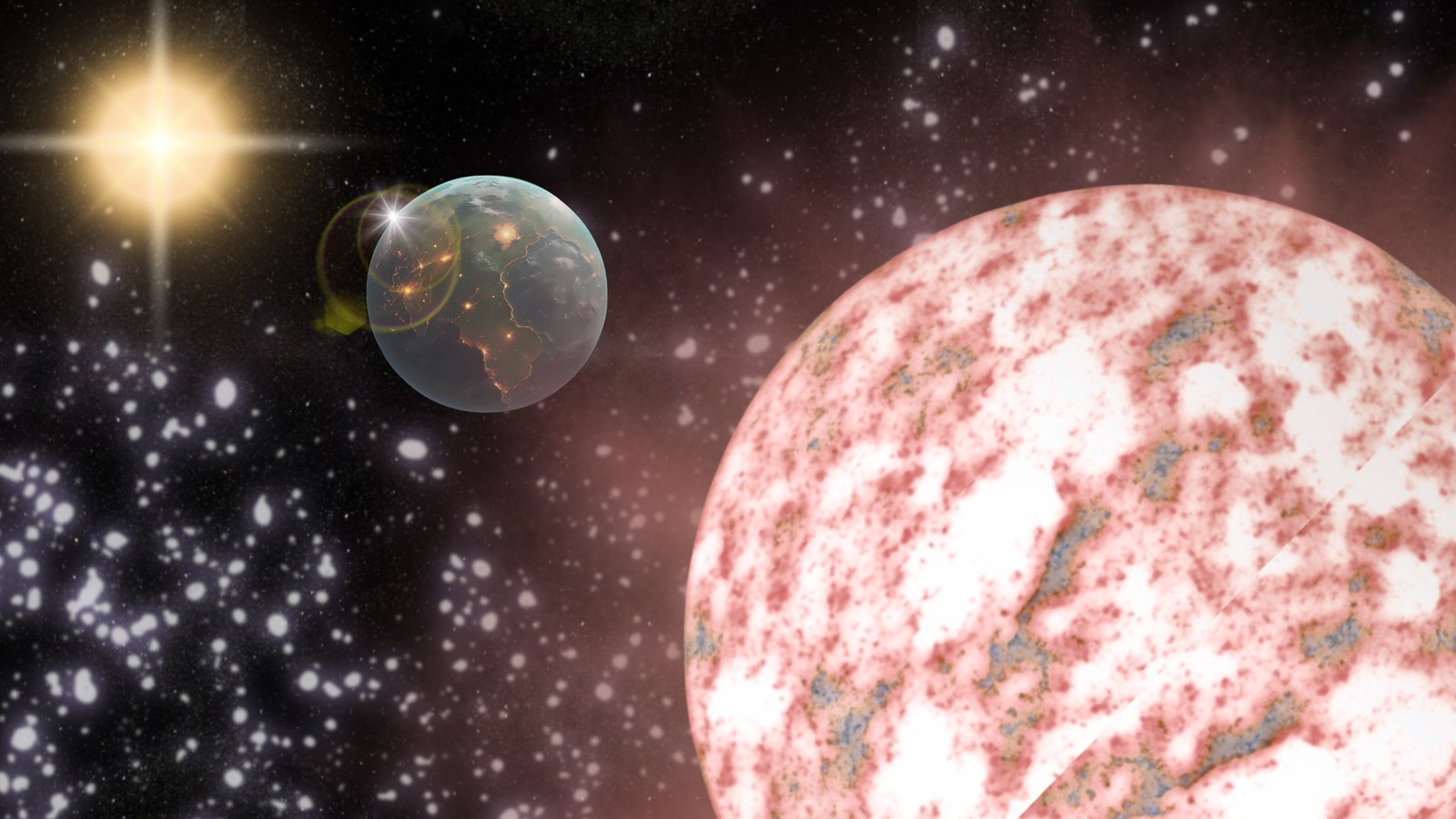 An illustration of the weird star system of CD-35 2722, the foreground object in a brown dwarf, the background object a star, but is the middle body an exomoon?