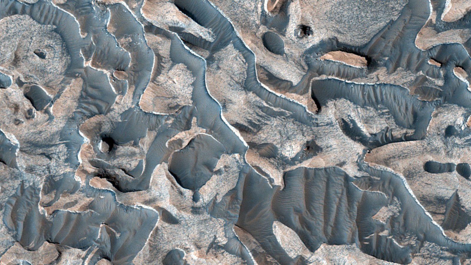 Wavy patterned deposits on Mars.