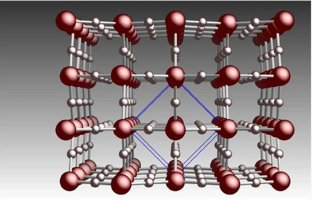 This illustration shows ice X, ice that forms under extremely high pressures. It's symmetrical, with each oxygen atom forced to sit exactly half-way between two hydrogen atoms. Image Credit: Militzer and Wilson, 2010. APS.